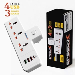 Speed-X 303PUC Premium Portable Power Strip 3 Sockets, 3 USB Ports & 1 Type-C Port